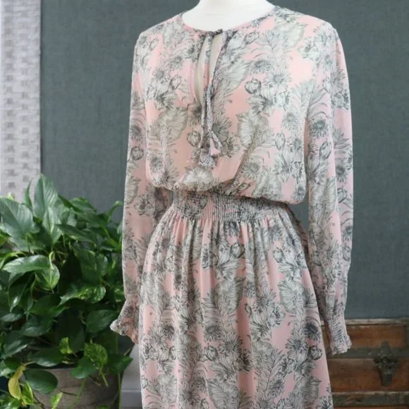 Misa Los Angeles Dress Womens M Smocked Blouson Pink Boho Chic Midi - Picture 13 of 16